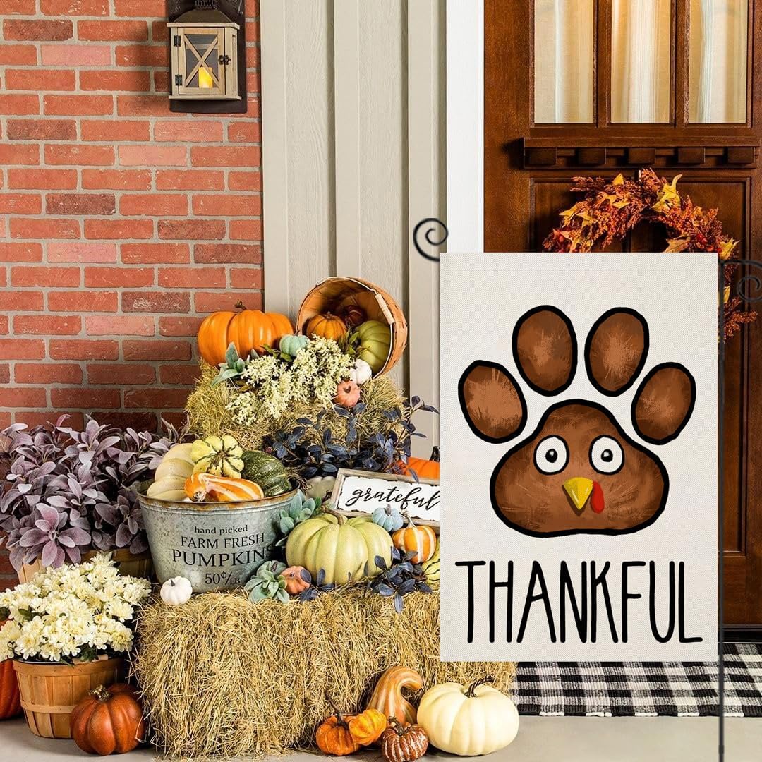 Thanksgiving Fall Paw Garden Flags 12x18 Inch(multi-color)