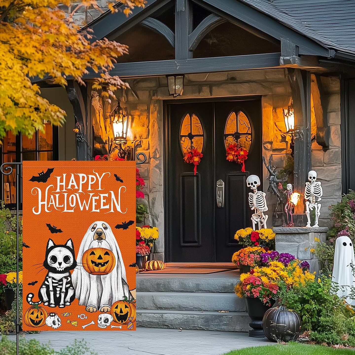 Double Sided Halloween Ghost Garden Flag – 12x18 Inch Burlap Style Yard Decor For Porch & Patio
