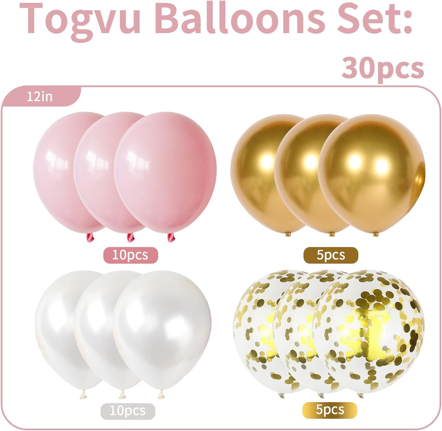 2 Inch Pastel Pink Pearl White Metallic Chrome Gold Confetti Latex Balloons(Pink White Gold)