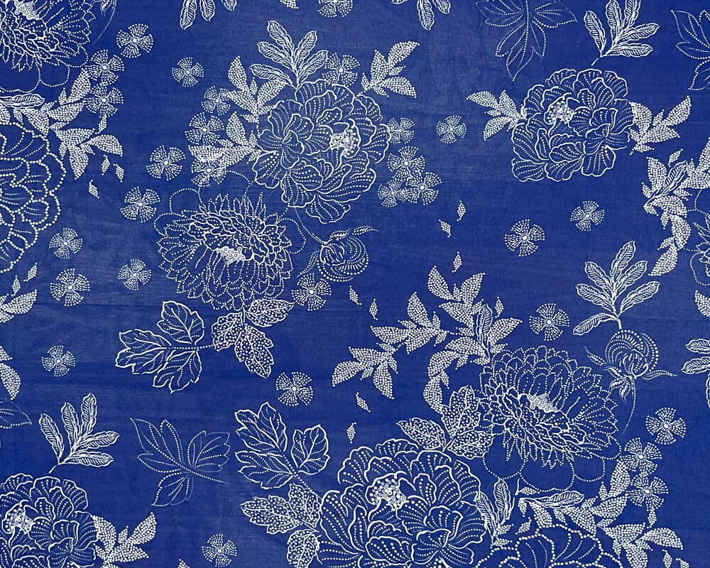Blue-White Poly Floral Printed Chiffon Woven Fabric By the Yard