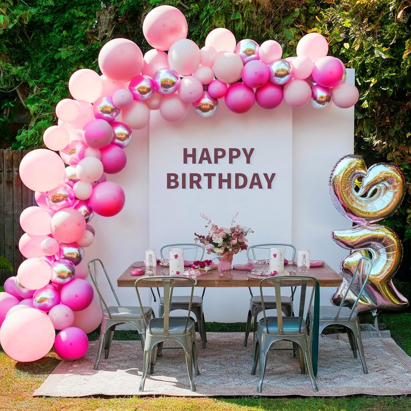 Pink and Silver Balloon Arch Kit (&#x9;Pink-silver )