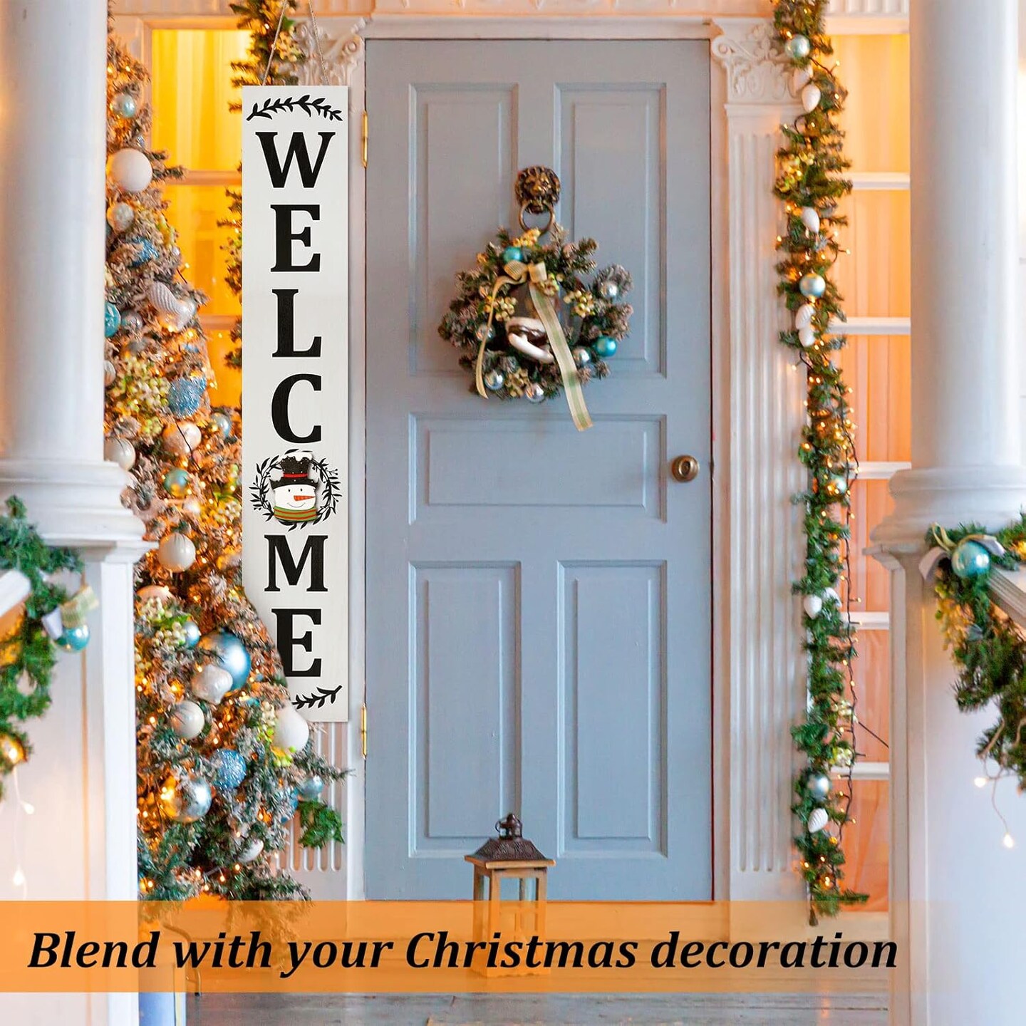 Welcome Sign for Front Porch Standing 47&#x27;&#x27;x8&#x27;&#x27; Large Hanging Wooden(White Backing)