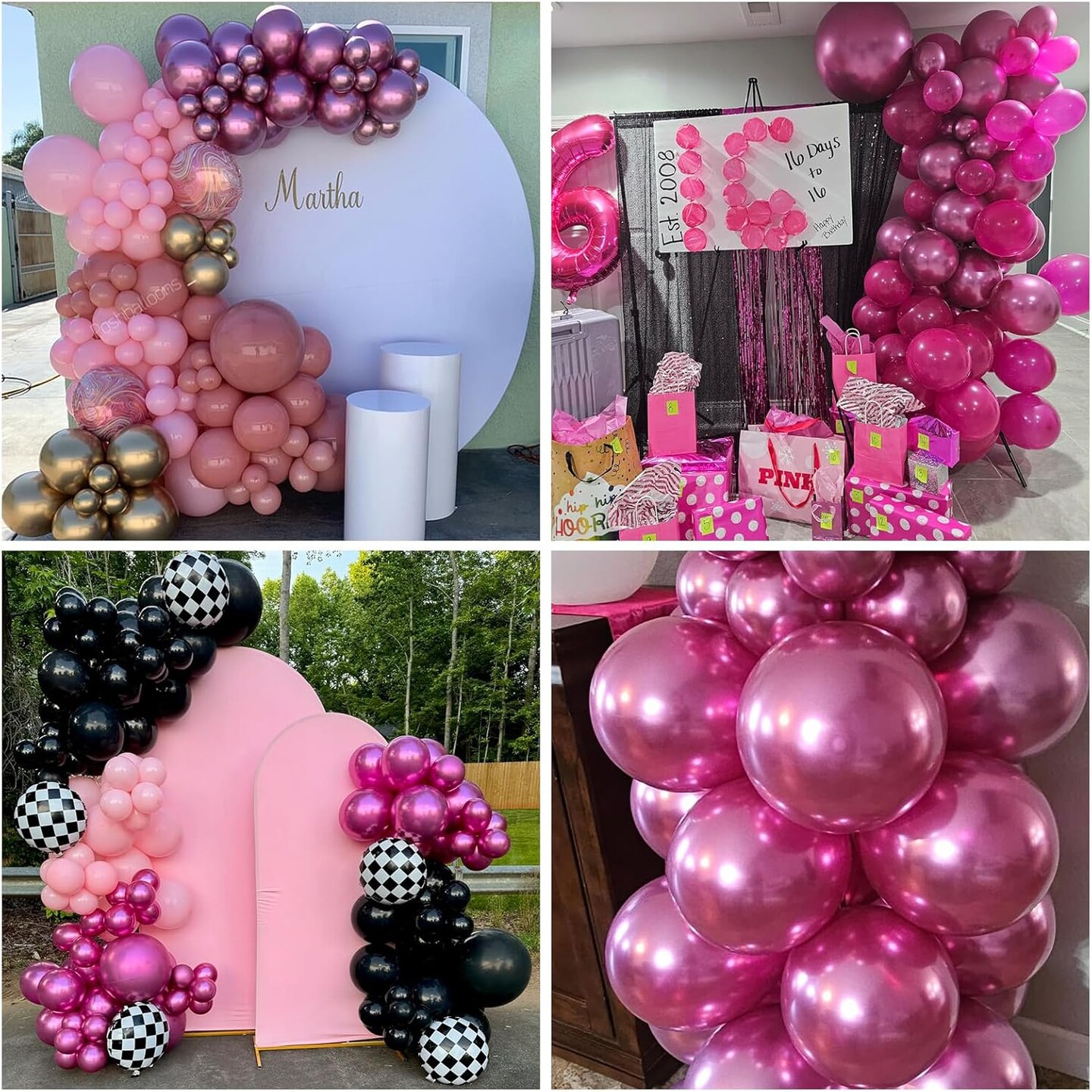 Chrome Hot Pink Balloons Different Sizes(Chrome Fuchsia Pink)