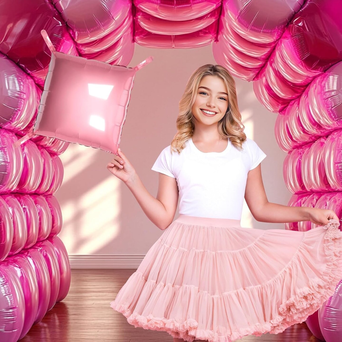 50 PCS Hot Pink Square Foil Balloons, Reusable Double Sided DIY Mylar Balloon Arch & Wall Backdrop Kit for Bridal Wedding Birthday Bachelorette Graduation Baby Shower Party Decorations