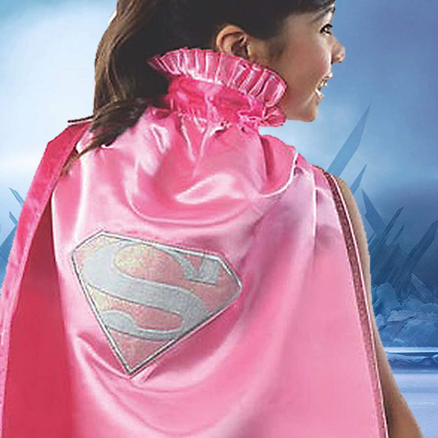 Pink Supergirl Cape Costume Accessory for Kids with White Logo Design