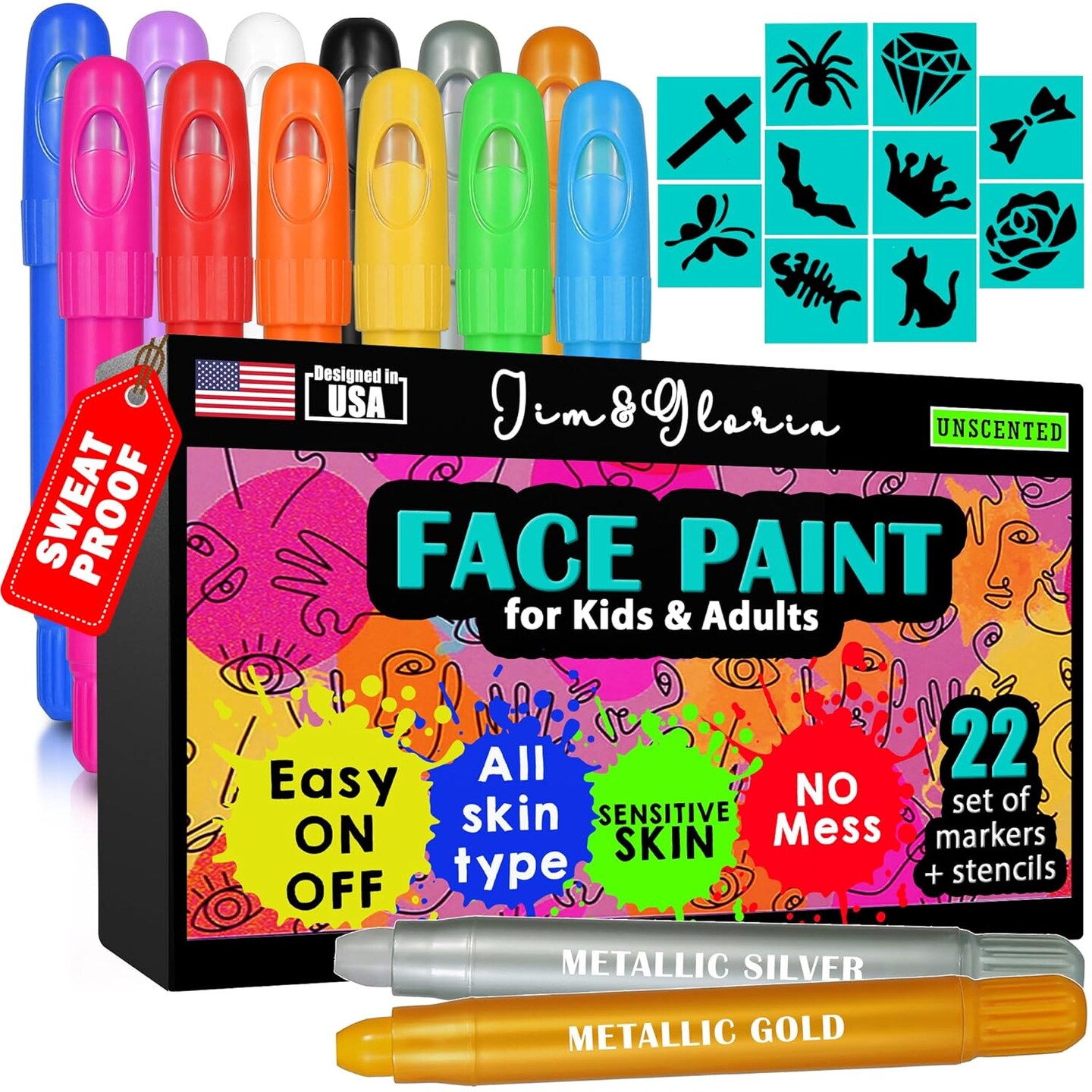Water Based Face Paint Kit(	gold, silver, black, white, purple, pink, green, red, blue, dark blue, yellow and orange.)