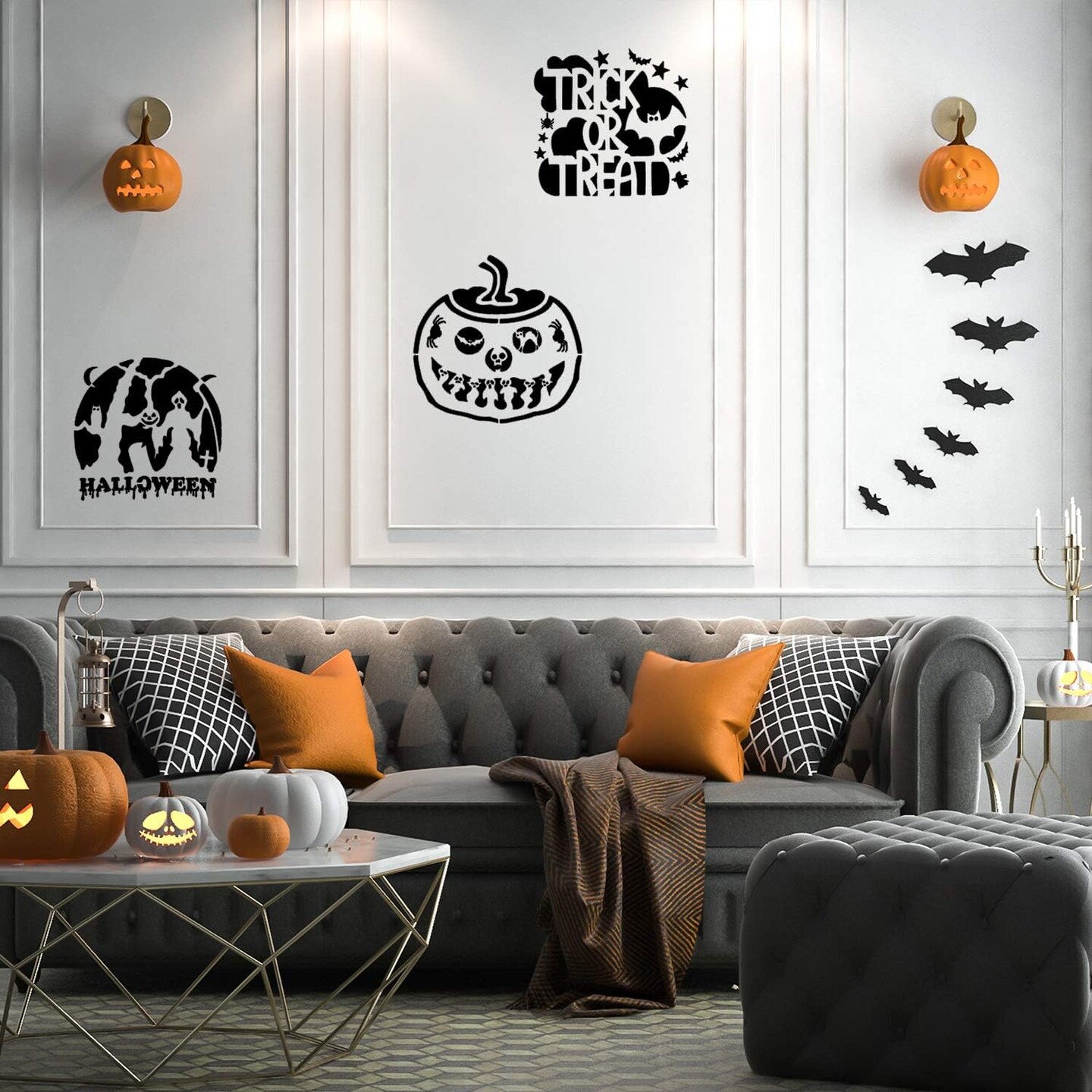 7.8 x 7.8 in Halloween Stencils 9 Pieces Template DIY(Painting)