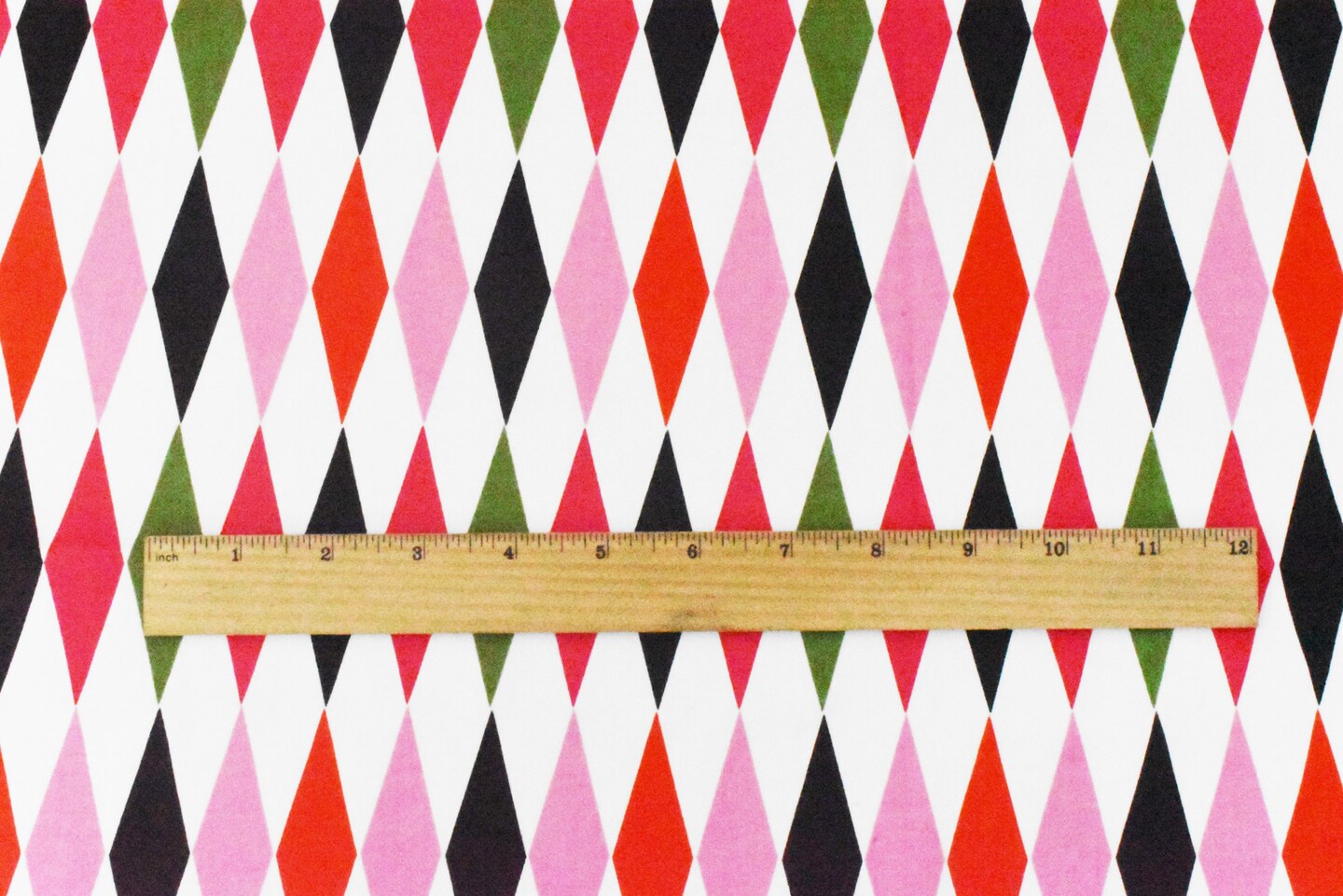 White-Red-Multi Diamond Printed Stretch Cotton Twill Sateen Woven Fabric By the Yard
