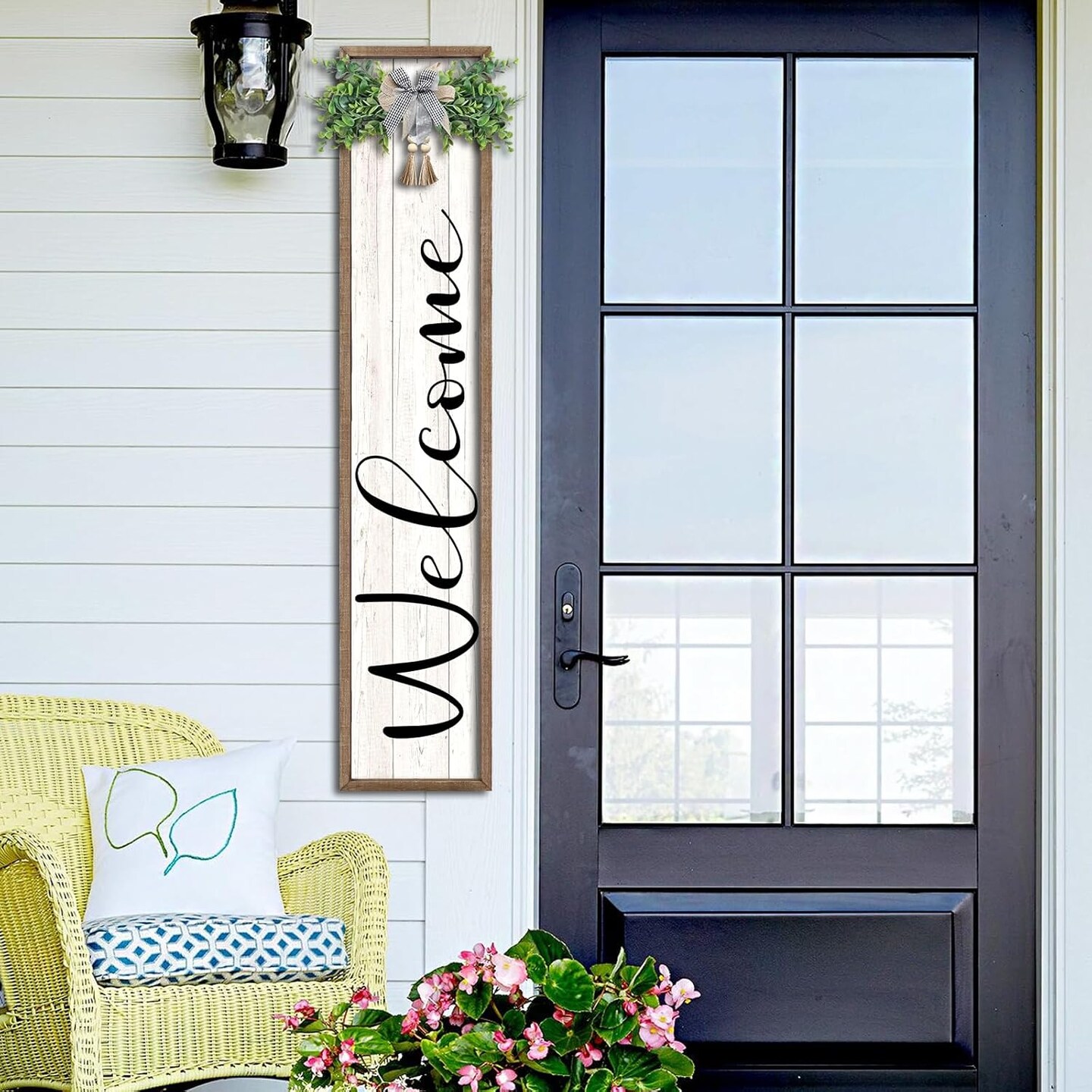 Welcome Sign for Front Porch Standing (Wood White)