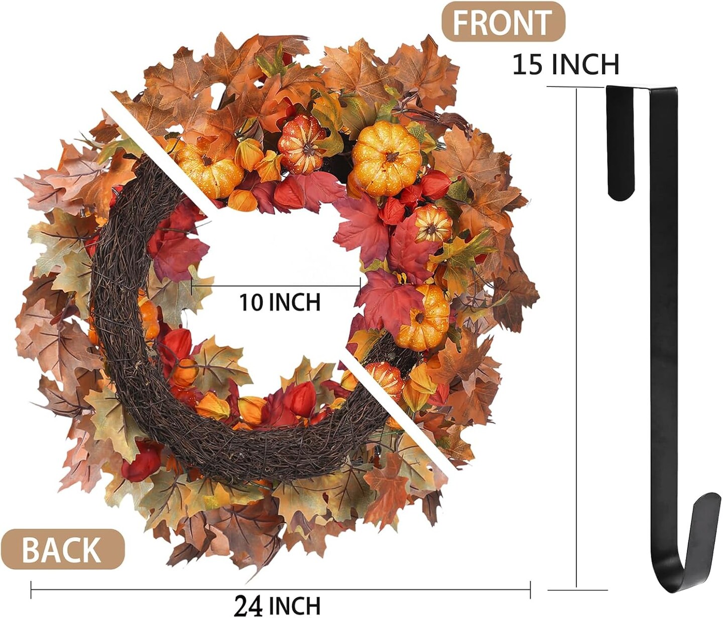 24&#x2019;&#x2019; Artificial Autumn Fall Wreaths with Pumpkin and Hook