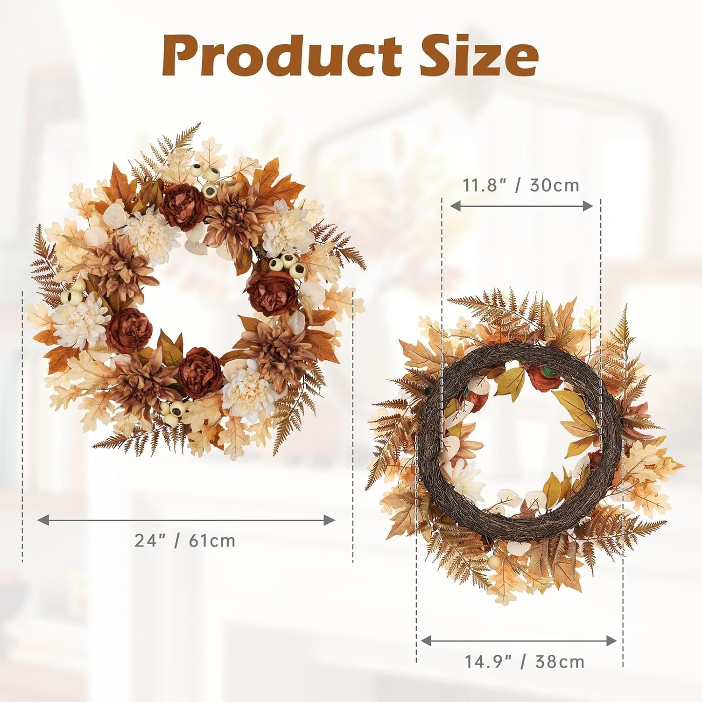 24 Inch Fall Brown Wreaths with Artificial Dahlia