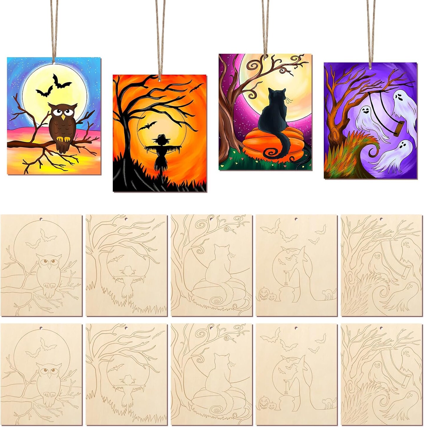 10PCS Large Halloween Unfinished Wood Crafts to Paint for Adults Kids