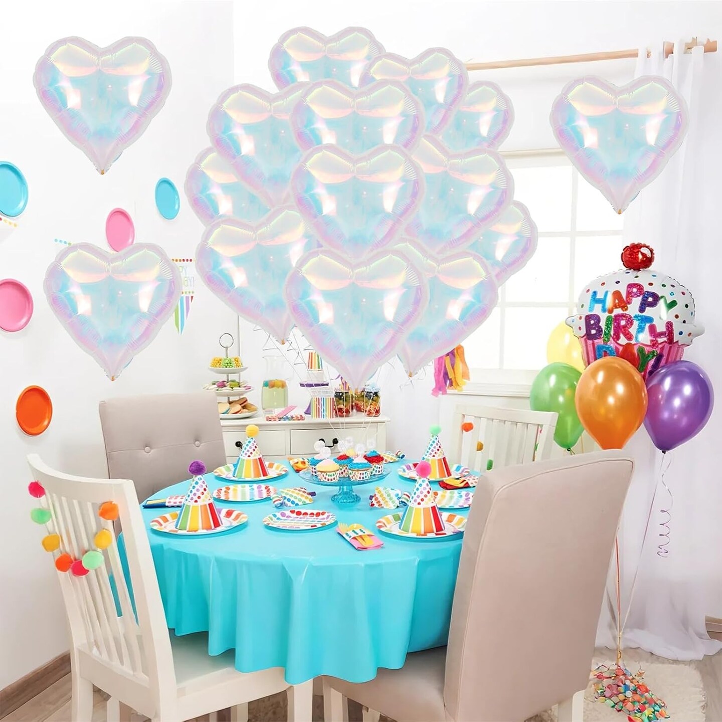 12Pcs 18Inch Iridescent Heart Shaped Foil Helium Polyester(Iridescent)