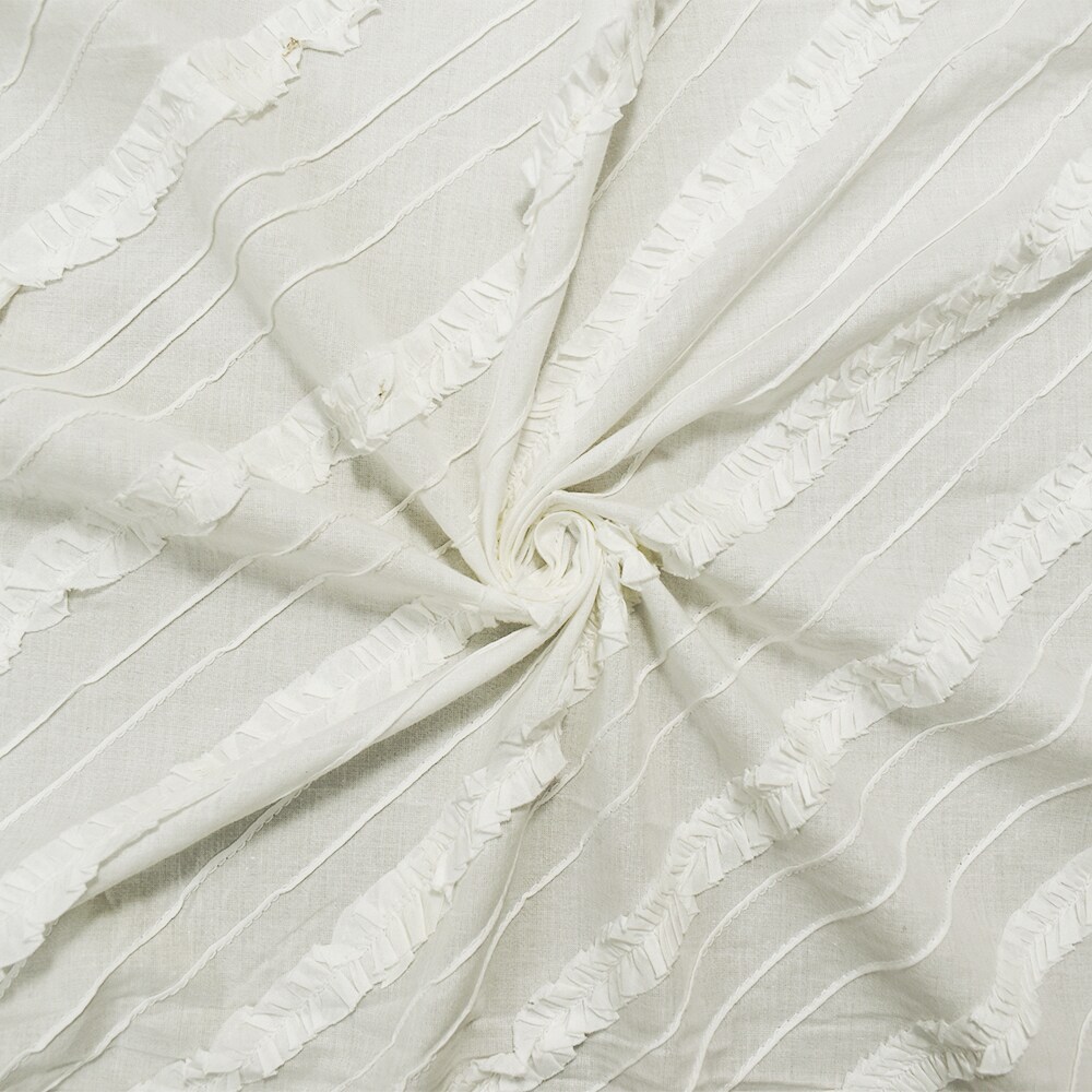 White Cotton Ruffle Pin-Tuck Diagonal Striped Voile Woven Fabric By the Yard