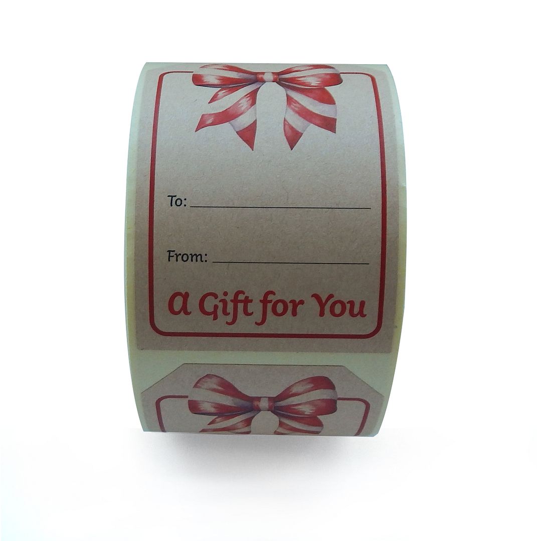 Great Papers! Holiday Sticker Roll, Kraft Bow Gift Tag, 2" x 3", 250 per roll