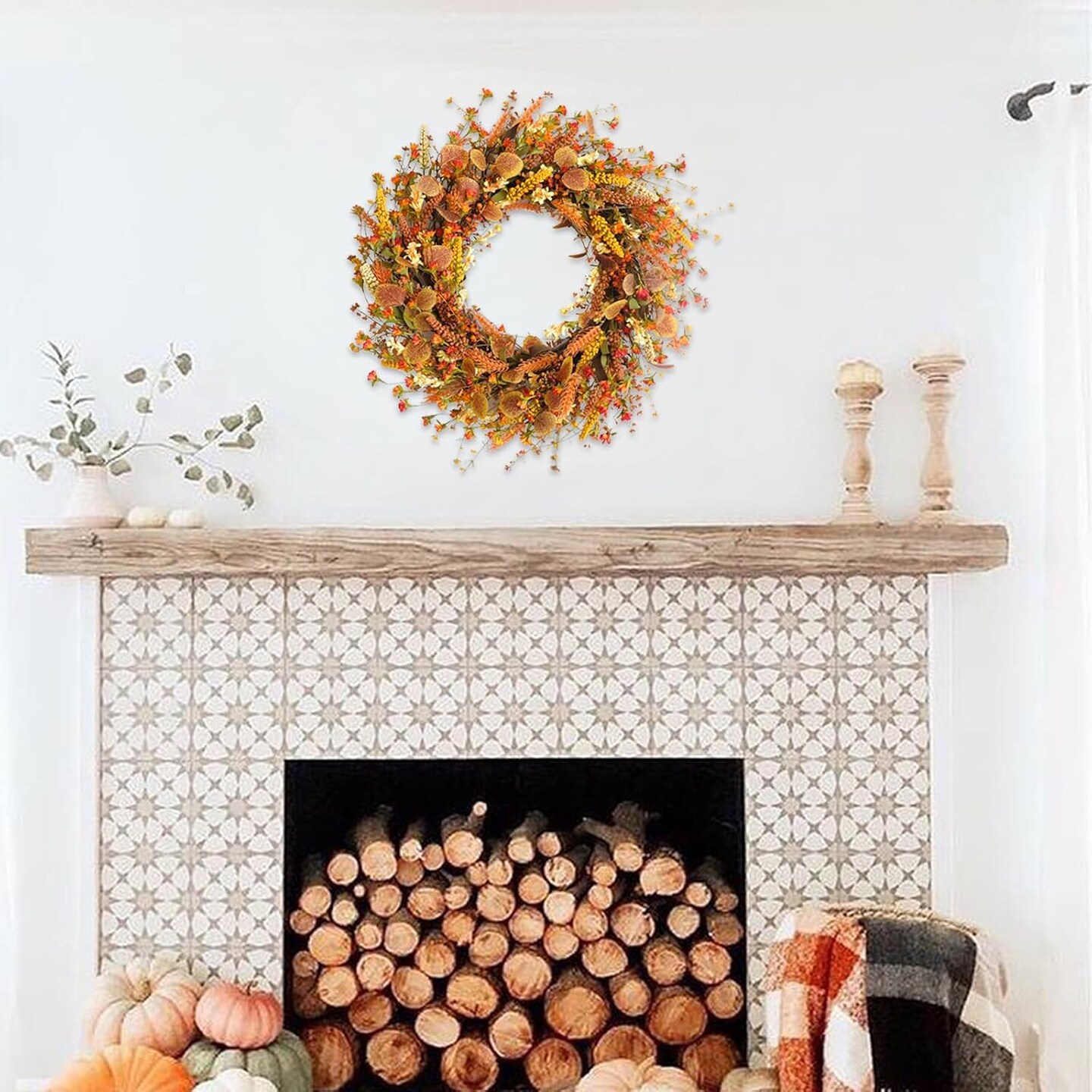 24 Inch Fall Wreath with Flowers