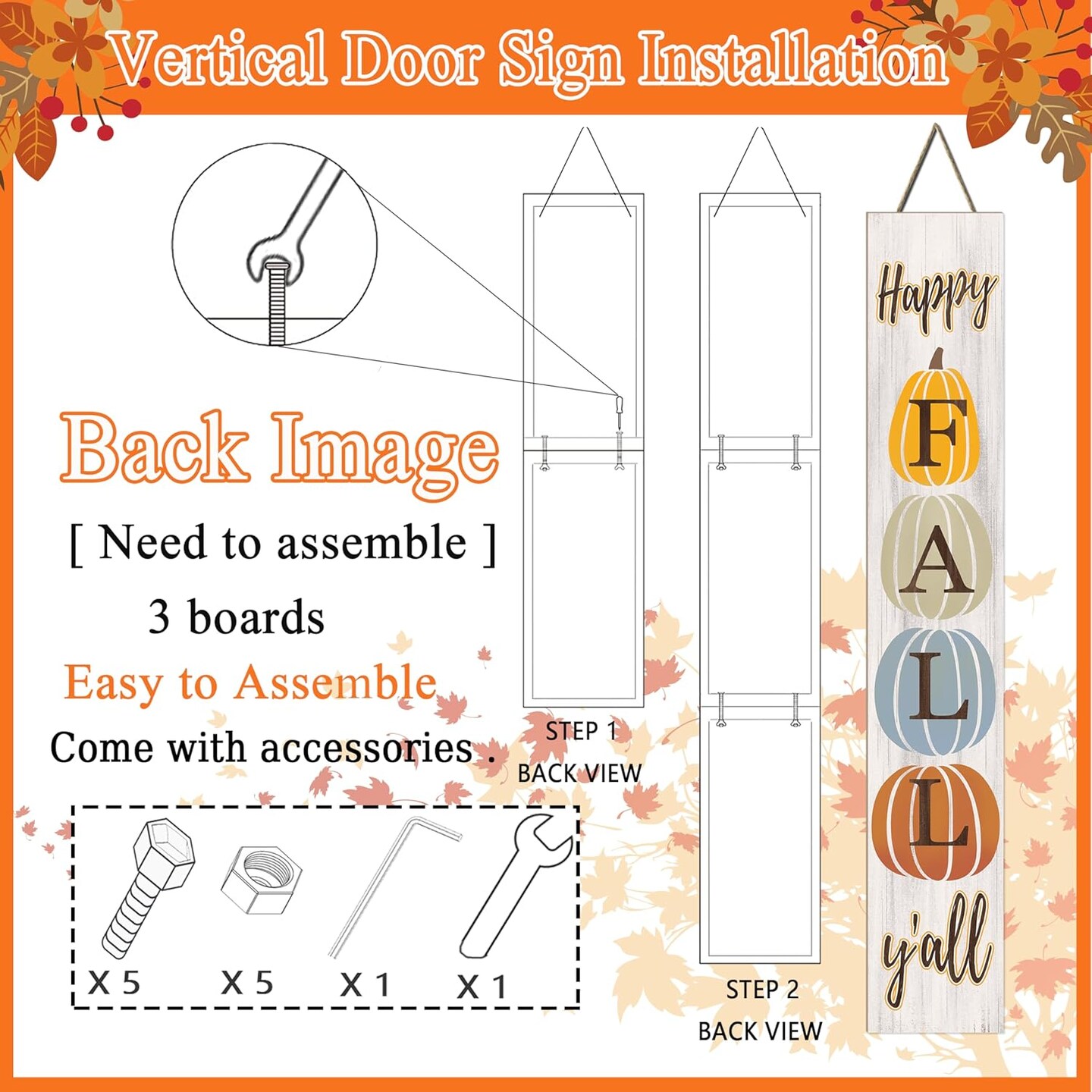 Happy Fall Y&#x27;all Porch Sign (&#x9;White)