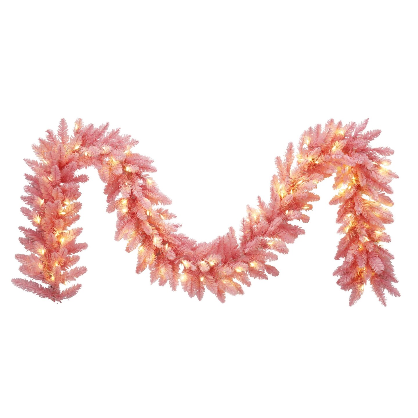 Puleo International 9ft X 12" Pre-Lit Evergreen Spruce Shiny Pink Garland With 100 Dual Color LED Lights with Functions, and Remote Control