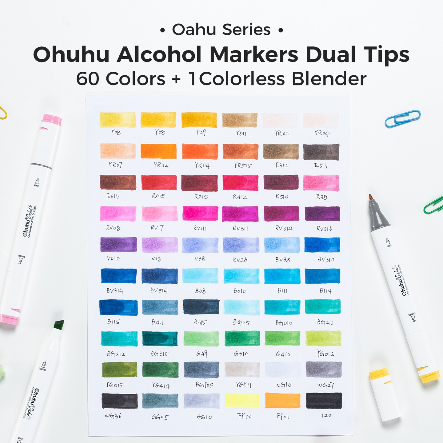 Ohuhu Oahu 60 Colors Alcohol-Based Markers - Dual Tip Chisel & Fine