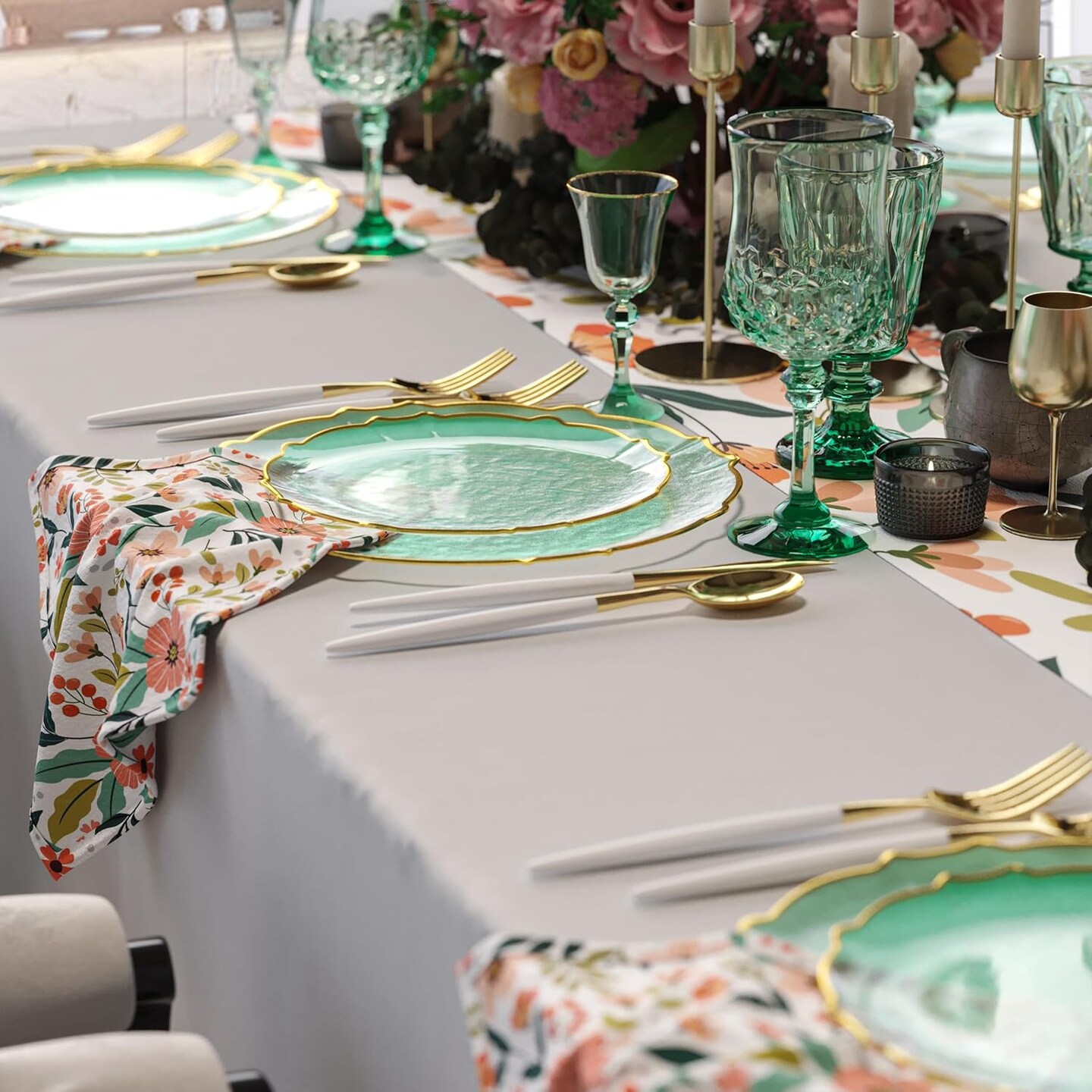 Trendables Plastic Plates for Party Fancy Plastic Dinner Plates For Guest 7.5 inch Dessert Plates & 10 Inch Thin Delicate Disposable Dinnerware Charger Plate Set