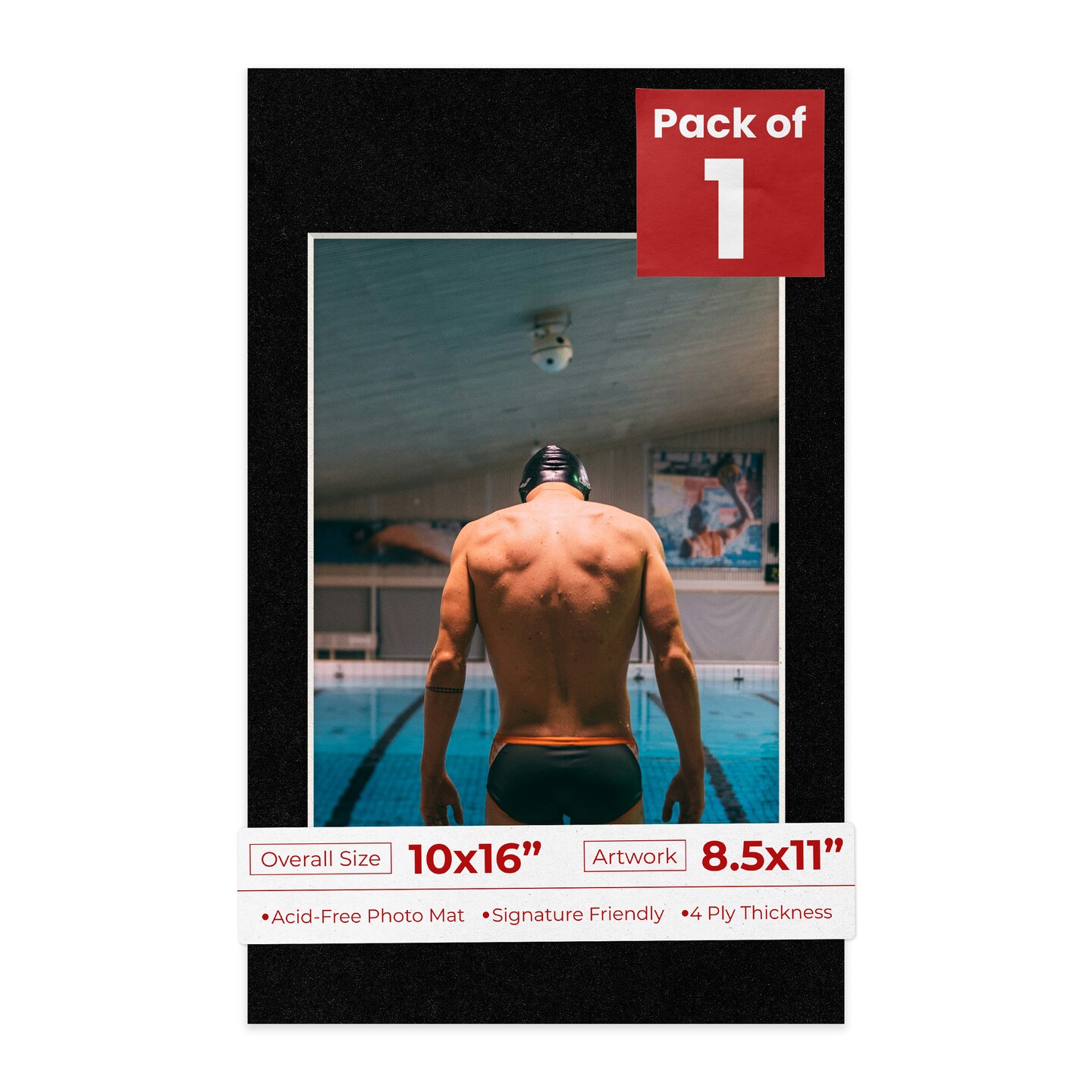 Black with Black Core Mat Board for 10x16 Frames - Fits 8.5x11 Photos