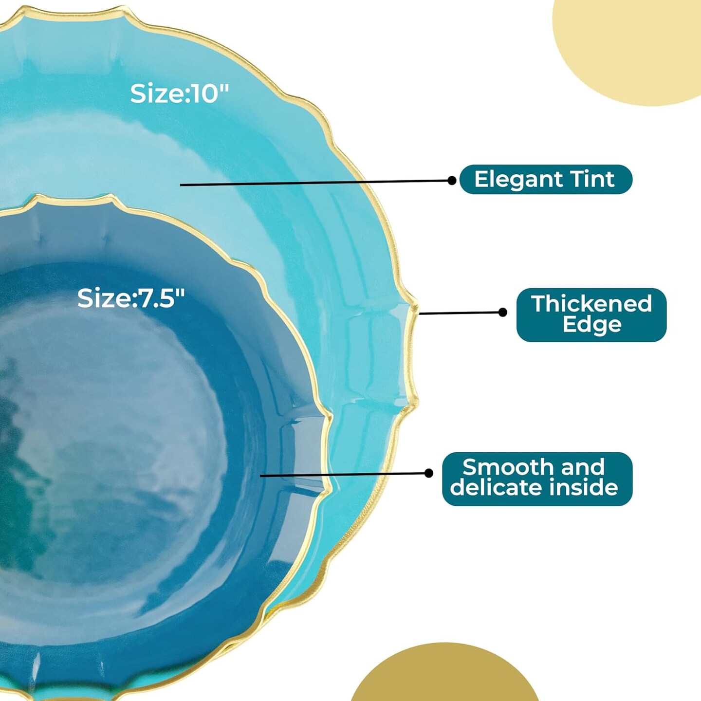 Trendables Plastic Plates for Party Fancy Plastic Dinner Plates For Guest 7.5 inch Dessert Plates & 10 Inch Thin Delicate Disposable Dinnerware Charger Plate Set