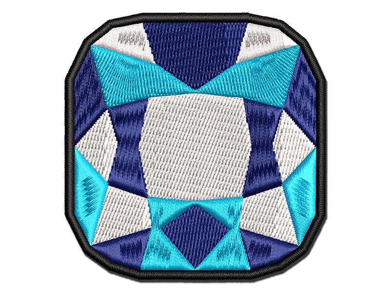 Antique Cushion Gem Cut Diamond Jewelry Multi-Color Embroidered Iron-On or Hook & Loop Patch Applique