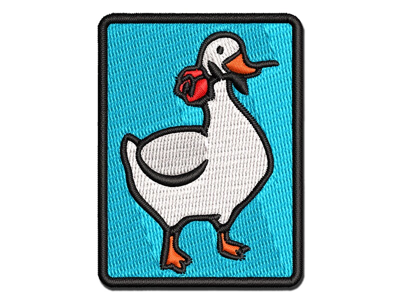 Romantic Goose with Flower Multi-Color Embroidered Iron-On or Hook & Loop Patch Applique