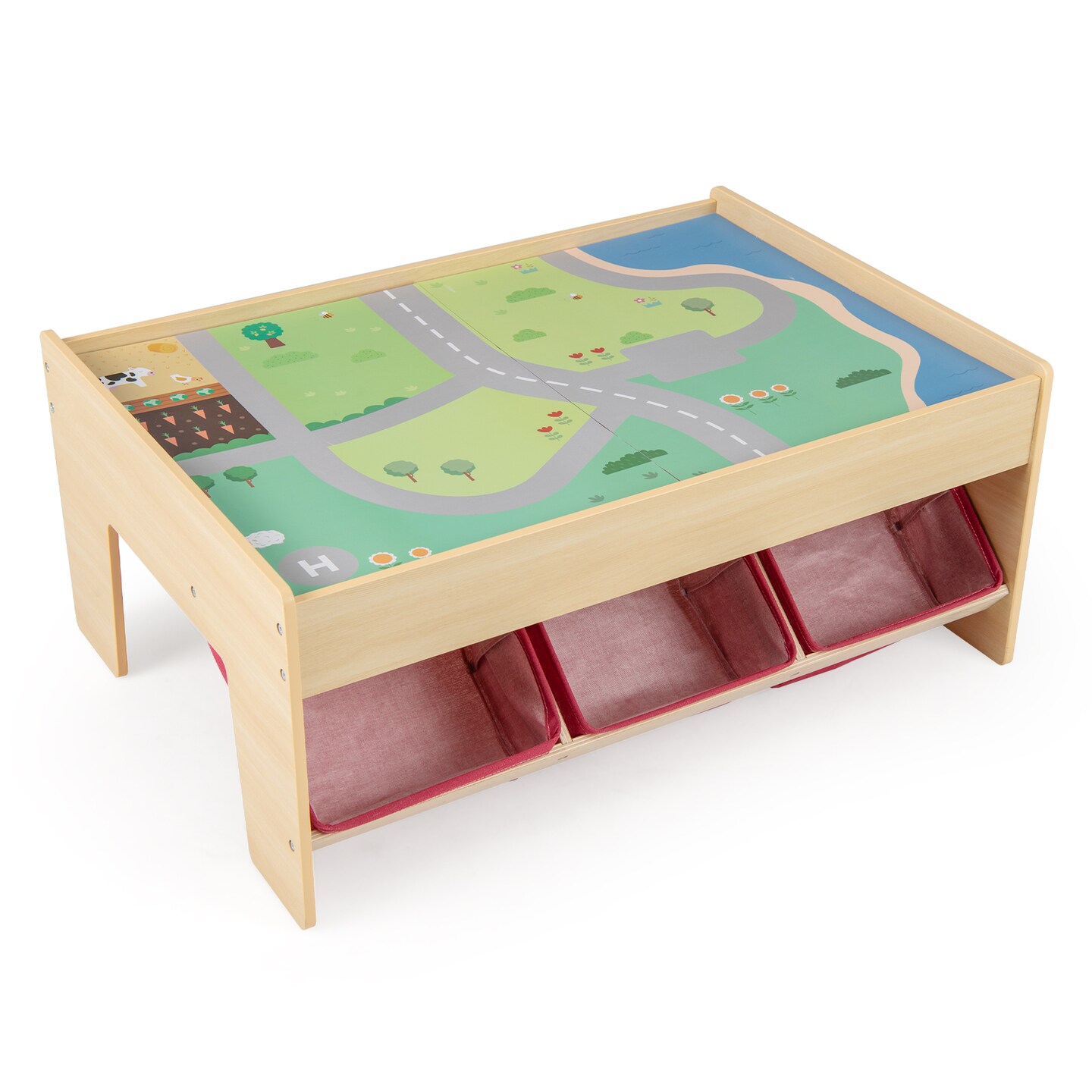 Multipurpose Kids Wooden Train Table with 2 Reversible Tabletops