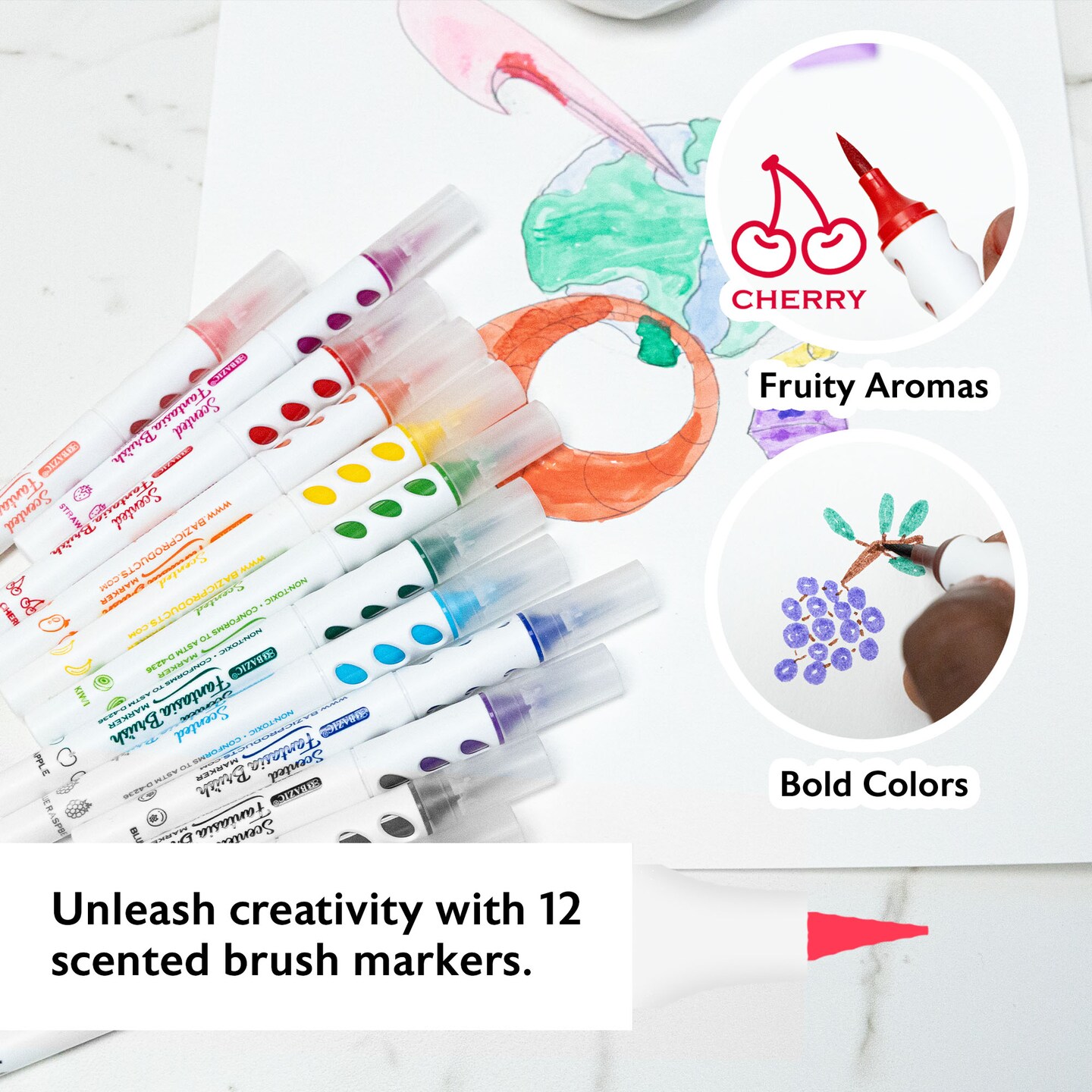 BAZIC 12 Colors Scented Brush Markers