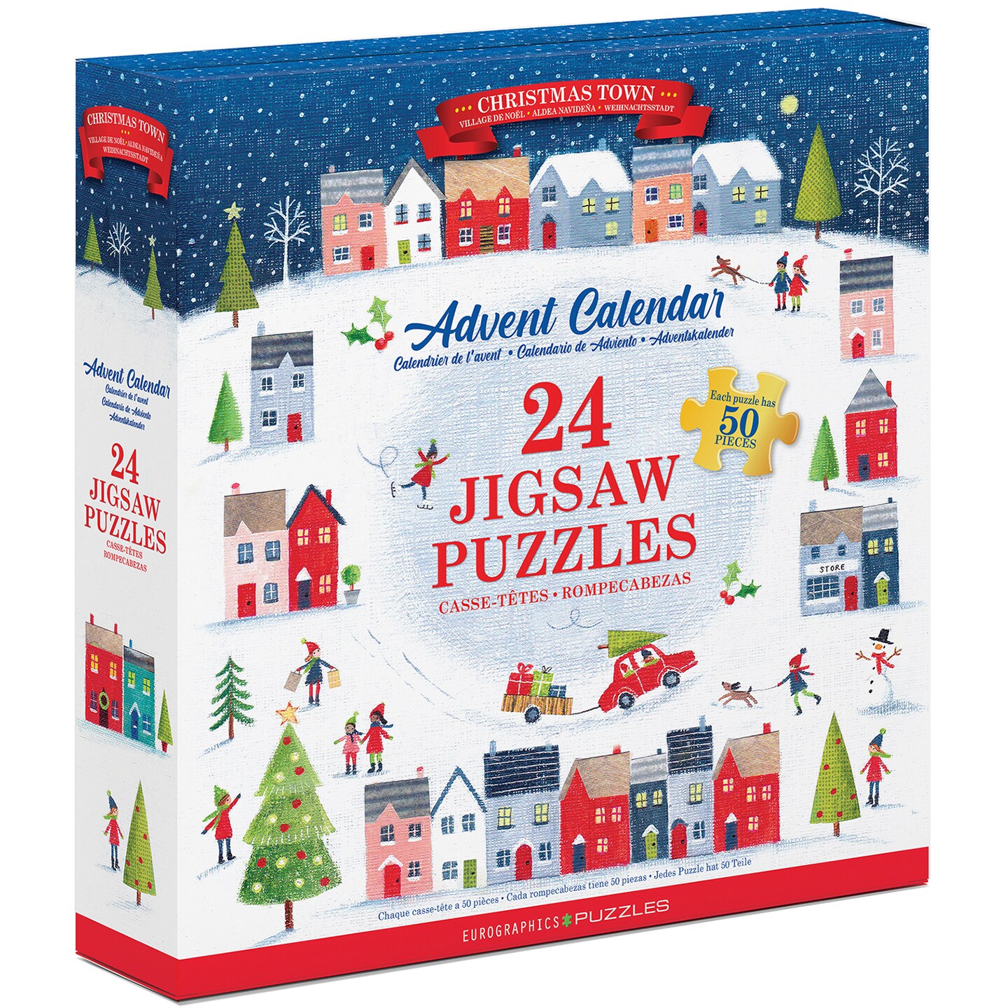 Eurographics: Puzzle Advent Calendar: Christmas Town - 24 Daily Unique Individual Jigsaws, 5 x 5&#x22; 50pc Each, 1200pcs Total, Holiday Countdown Gift