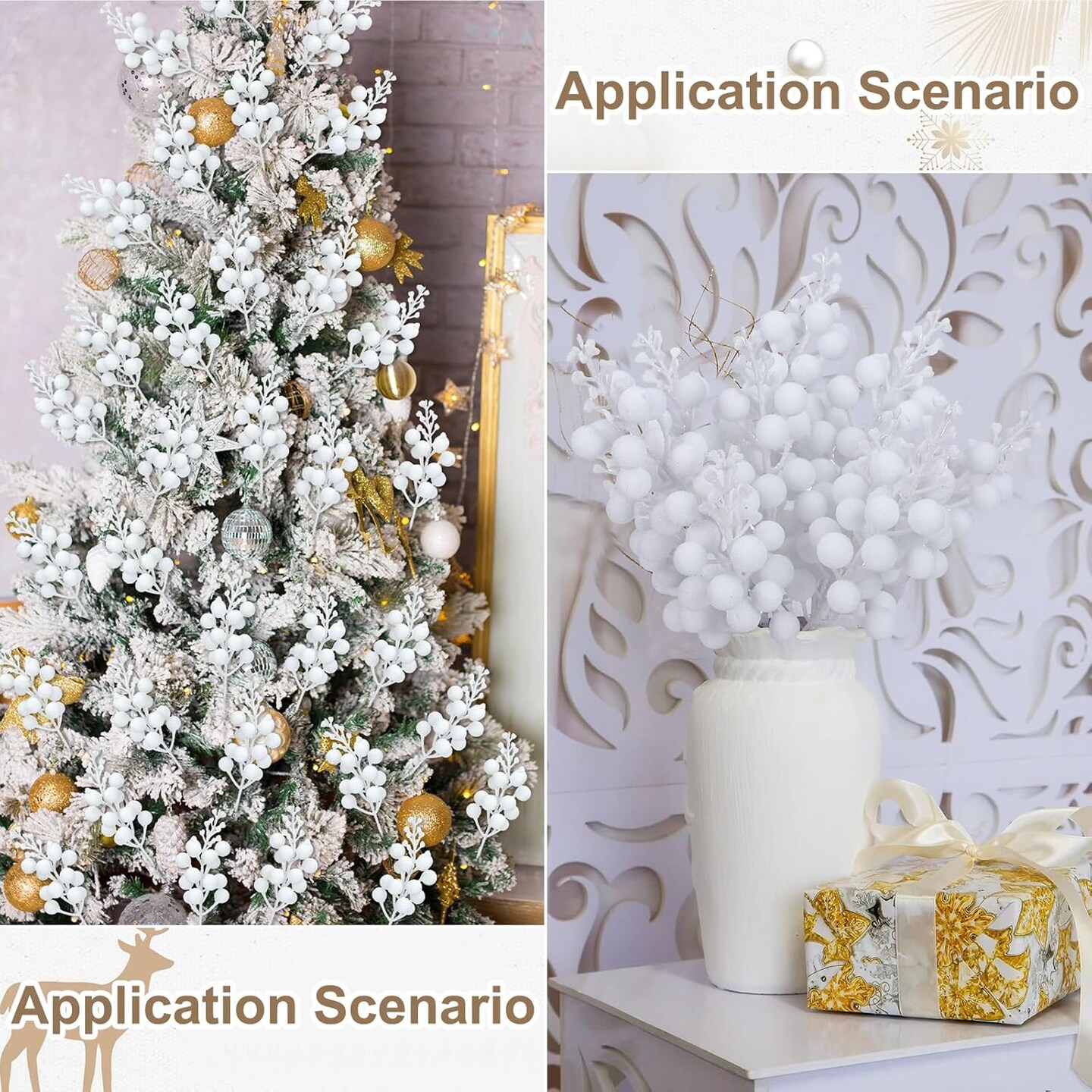 Christmas Berry Branches Sprays Faux Berry Sprig Picks(White)