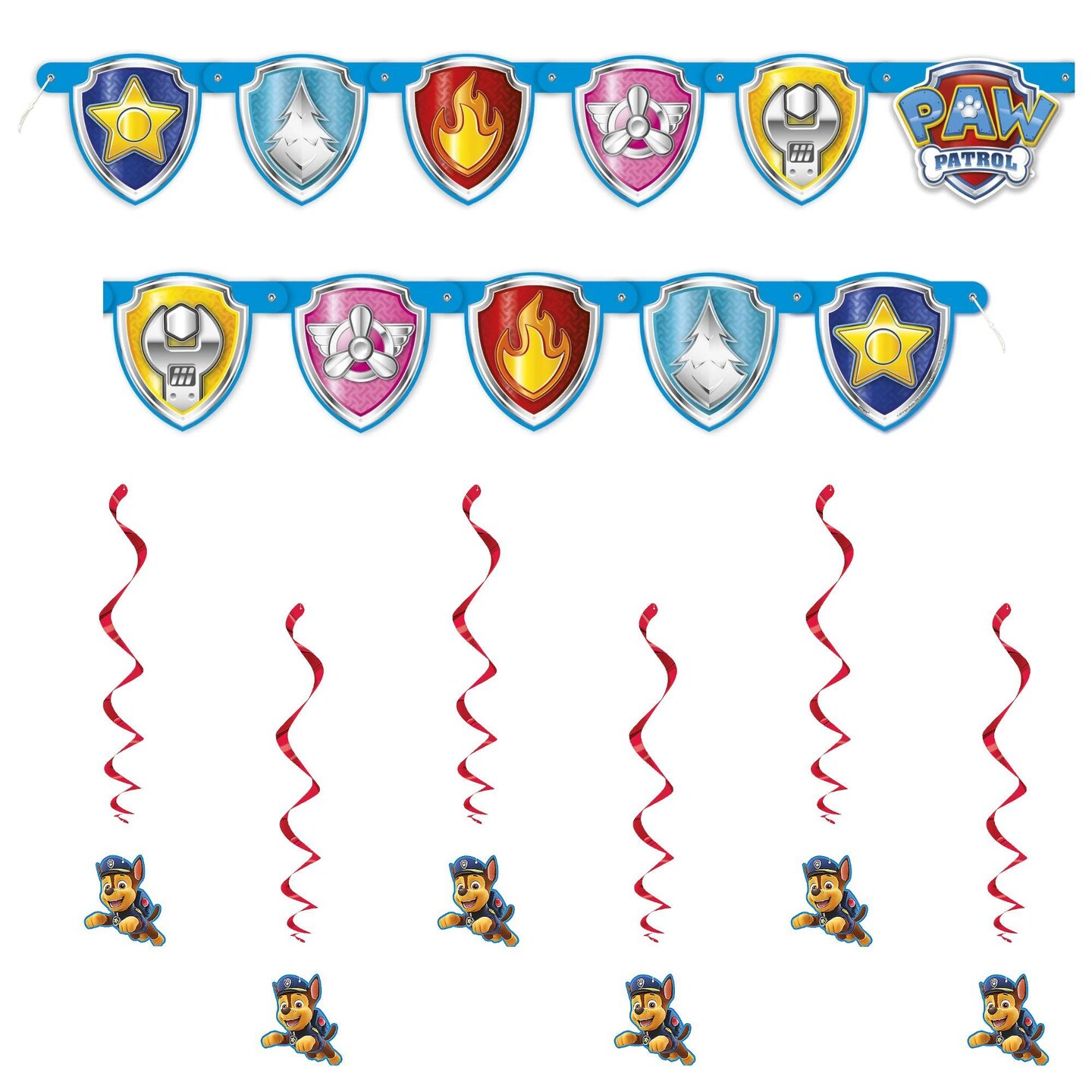 Paw Patrol Party Decorations Set &#x2013; Banner and Hanging Swirl Streamers with Chase Cutouts for Kids Birthday Party Supplies