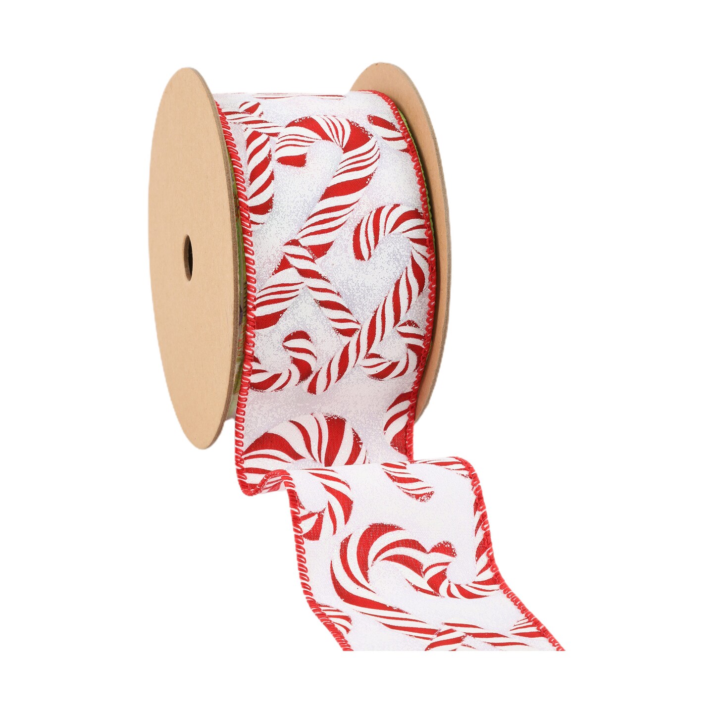 LaRibbons 2 1/2" Wired Ribbon | Candy Cane on White | 10 Yard Roll