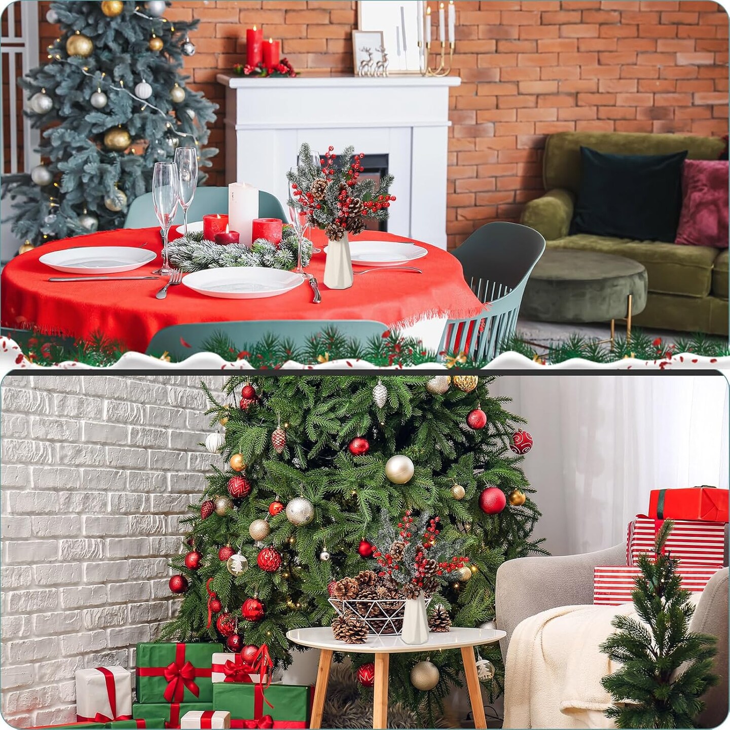 24 Pack Christmas Flower Picks Red Picks Pine Picks Set(Red, Green)