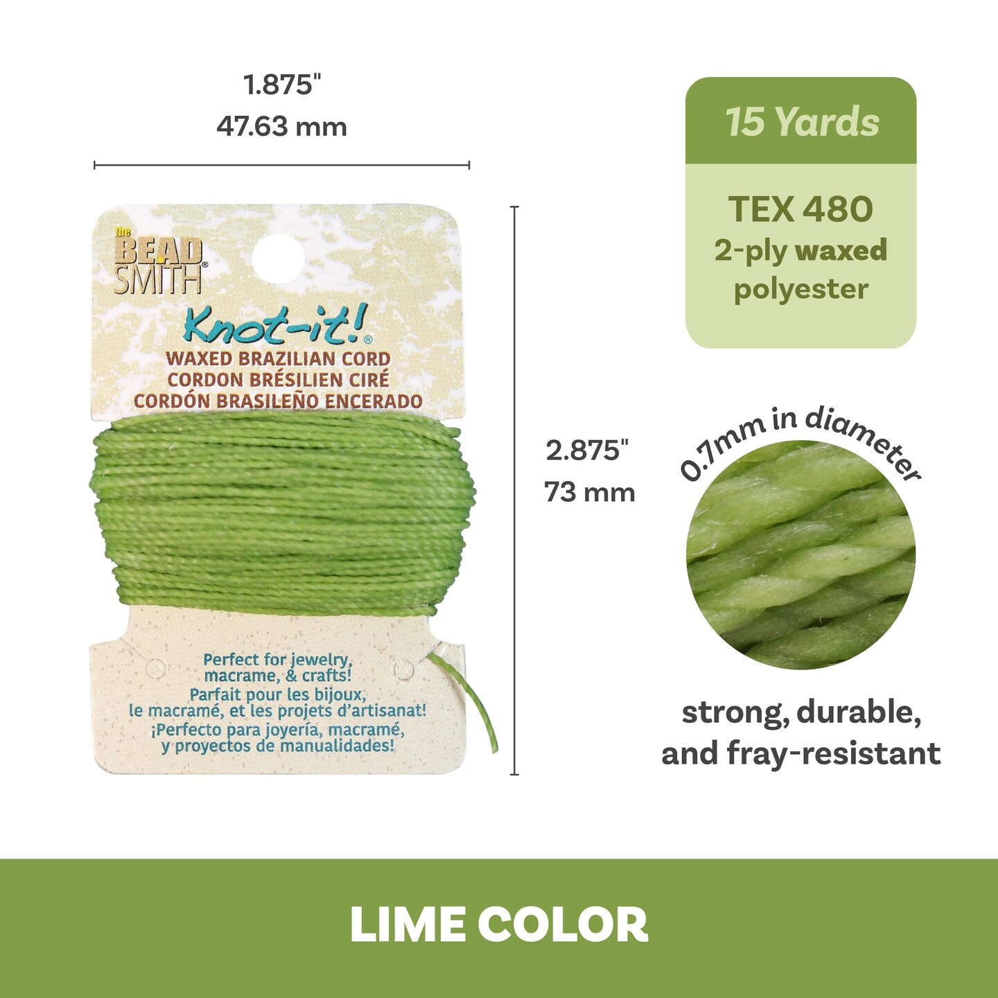 The Beadsmith Waxed Brazilian Cord, 0.7 mm Diameter, Light Wax, 15 Yards (13.7 m)