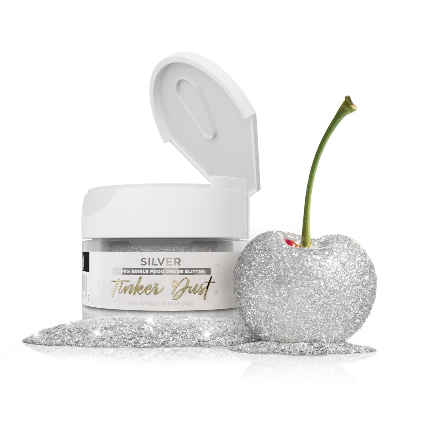 Bakell - Silver Tinker Dust Edible Glitter (5g, 1x Jar) for Food, Desserts, and Beverages!