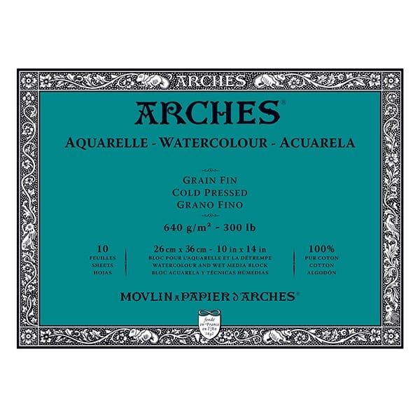 Arches Artist Watercolor Blocks, 300 lb Cold Press 10x14&#x22; (10 Sheets)