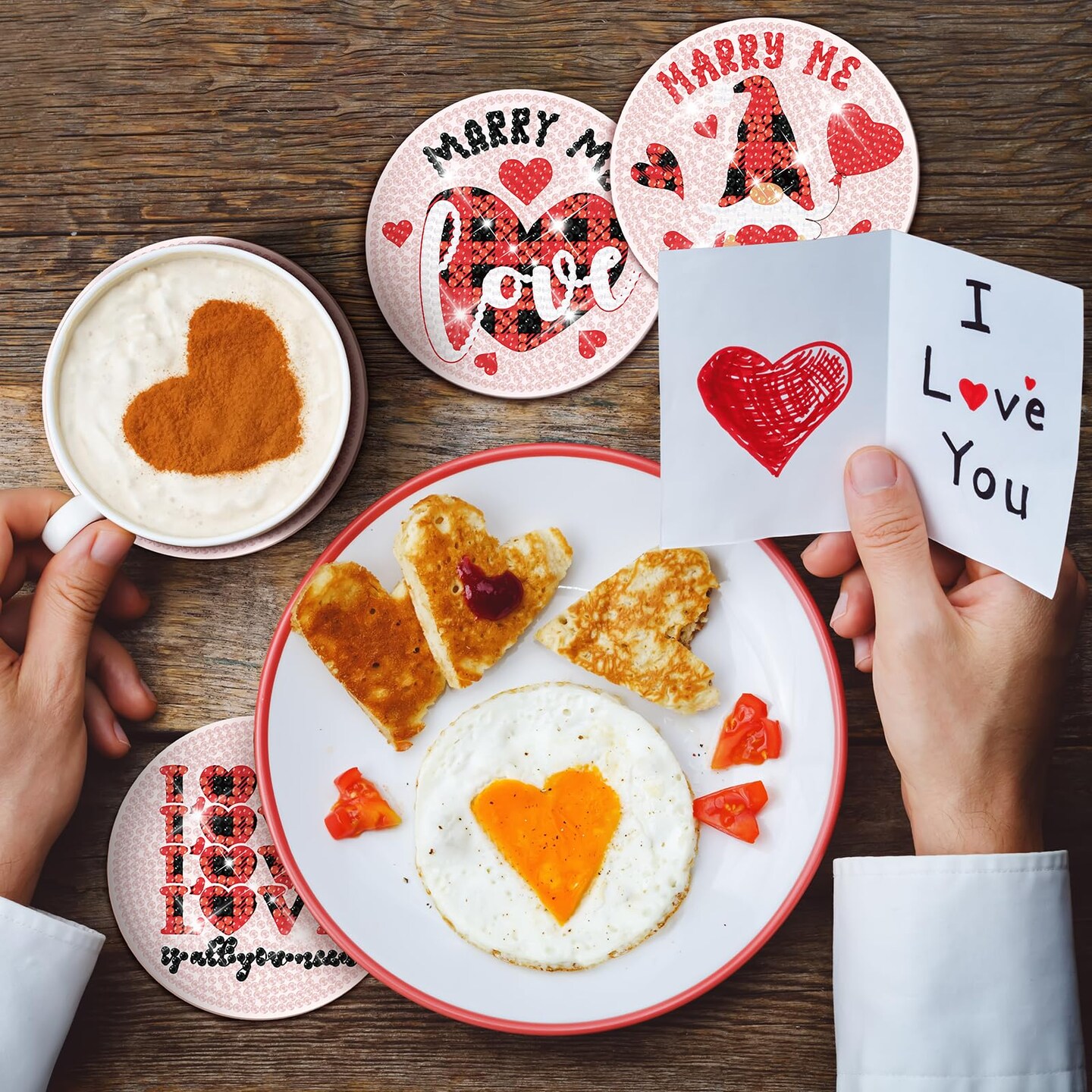 8 Pieces Valentine&#x2019;s Day Diamond Art Coasters Love Diamond Painting Coasters Kits with Holder DIY Coasters for Beginners, Adults, Kids, Diamond Art Crafts Supplies (Valentines)