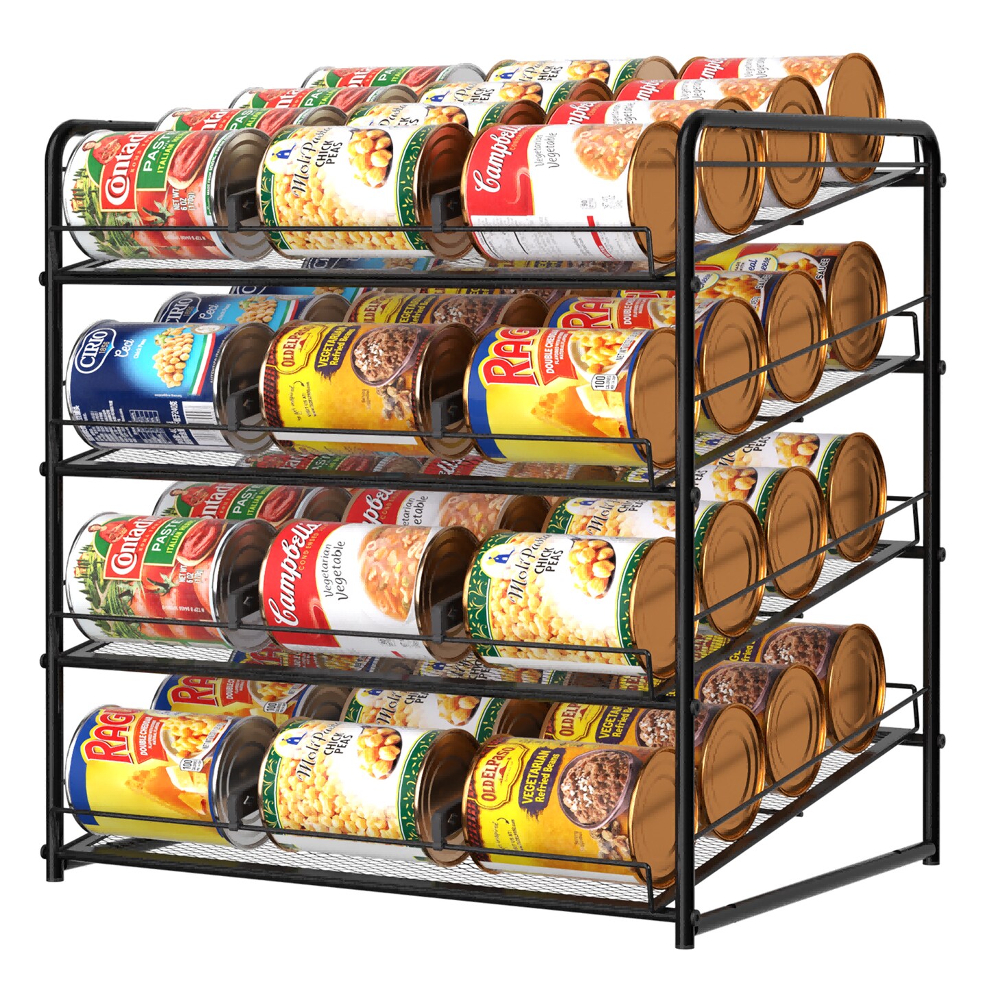 Can Rack Organizer 4-Tier Metal Can Rack Organizer Holds Up to 48 Cans, Can Dispenser for Pantry, Kitchen, Cabinets and Countertops