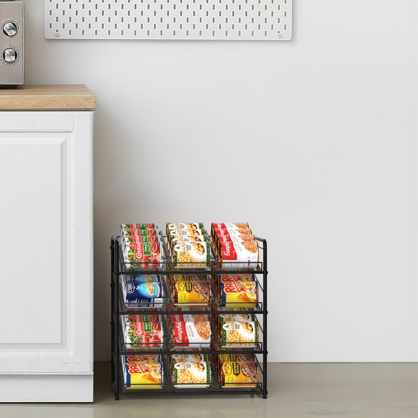 Can Rack Organizer 4-Tier Metal Can Rack Organizer Holds Up to 48 Cans, Can Dispenser for Pantry, Kitchen, Cabinets and Countertops