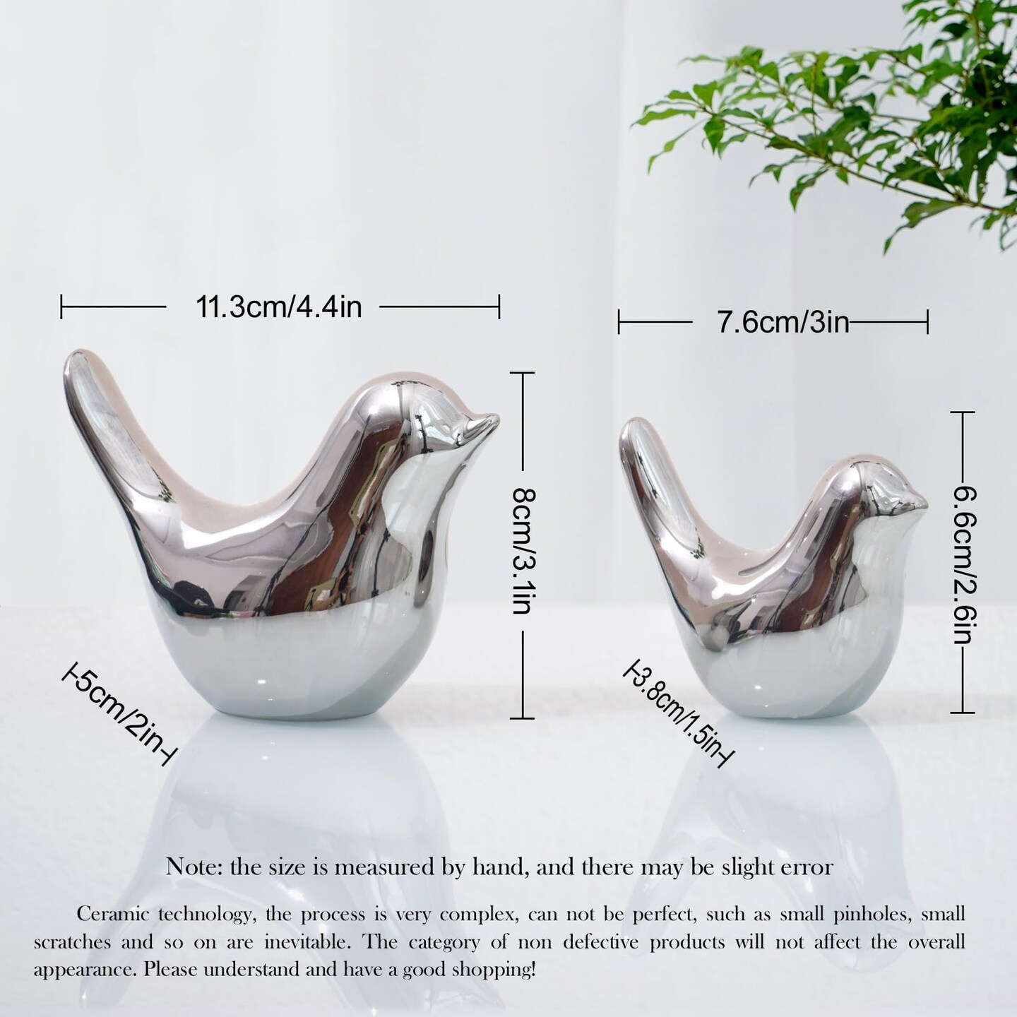 2 Pieces Small Birds Statues Home Decor Modern Style Birds Decorative Ornaments for Living Room, Bedroom, Office Desktop, Cabinets ( Silver Birds)