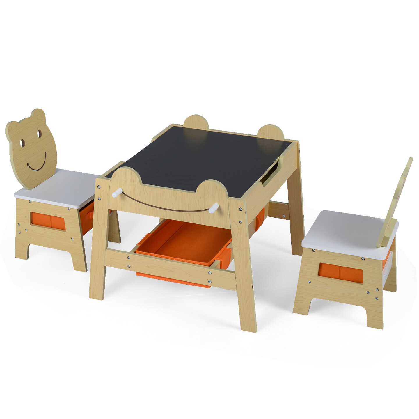 Kids Art Desk Set with Table, 2 Chairs, Chalkboard and Whiteboard