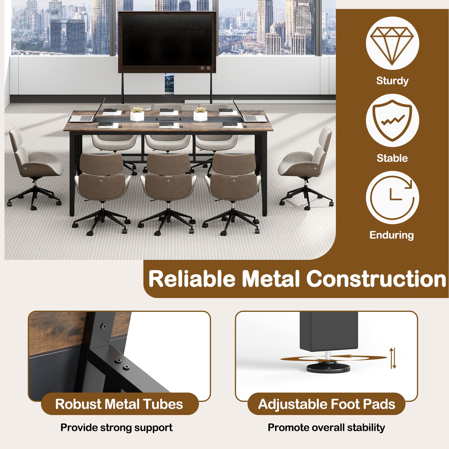 Conference Table with Mesh Storage Shelf and Built-in Cable Grommet