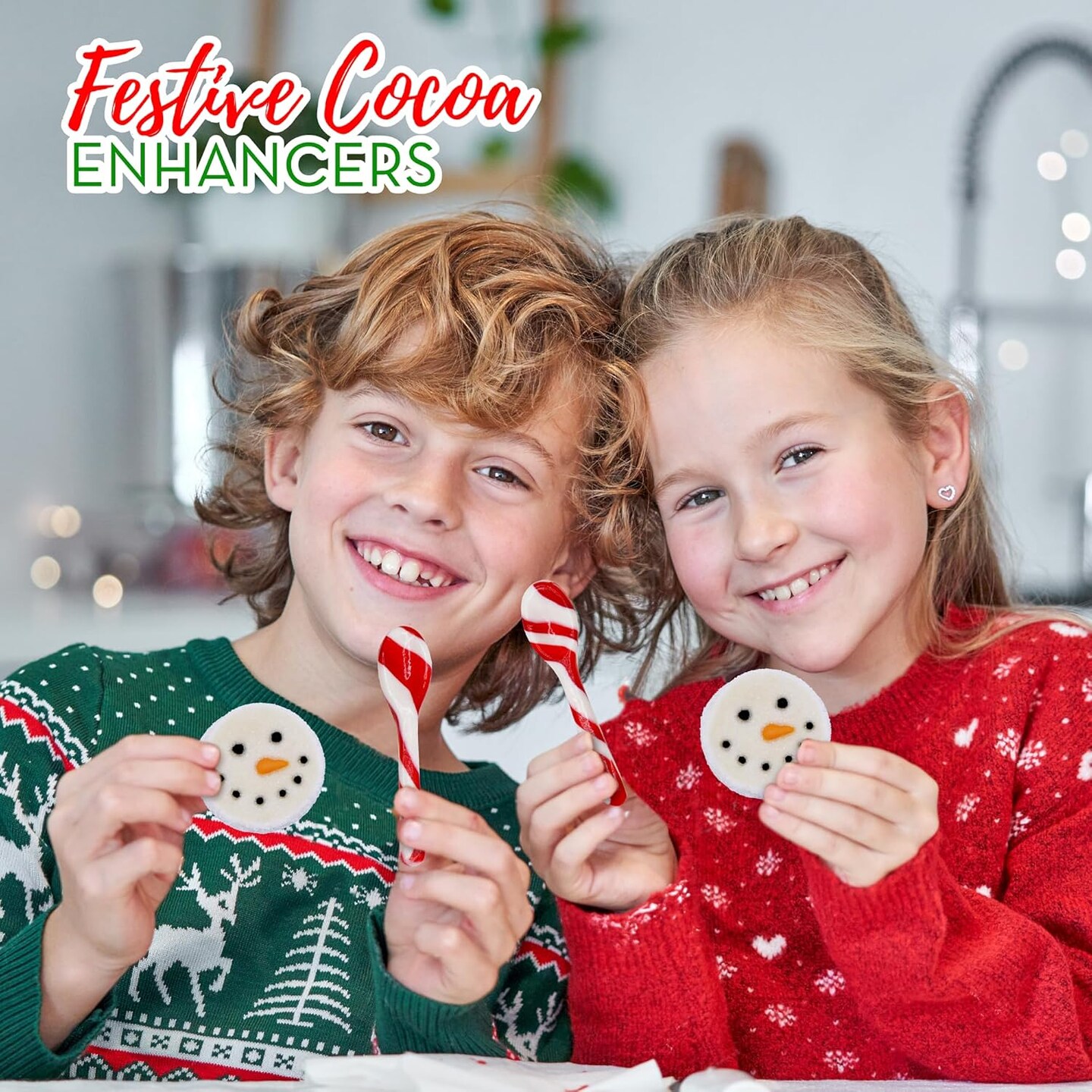 4E's Novelty Snowman Marshmallows & Peppermint Spoons 48 Pcs (24 Each) - Candy Cane Spoons for Hot Chocolate Toppers, Fun Marshmallow Toppers for Hot Chocolate &, Vanilla/Peppermint Candy Cane Spoon