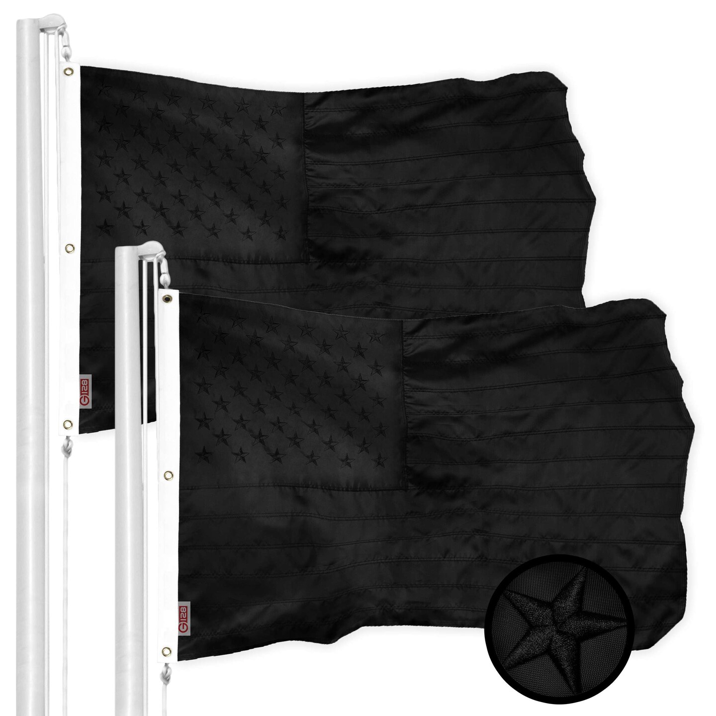 G128 2 Pack: American USA All Black Flag | 6x10 Ft | ToughWeave Series Embroidered 210D Polyester | Embroidered Stars, Sewn Stripes, Indoor/Outdoor, Vibrant Colors, Brass Grommets