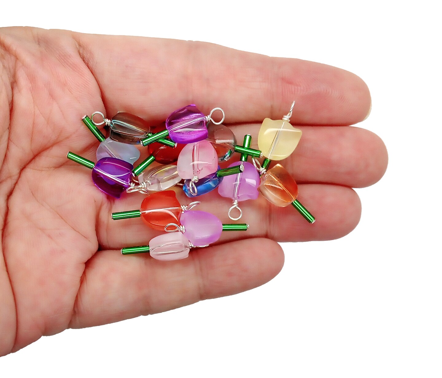 Tulip Charms, 15 pc, Glass Flower Bead Dangles, Adorabilities