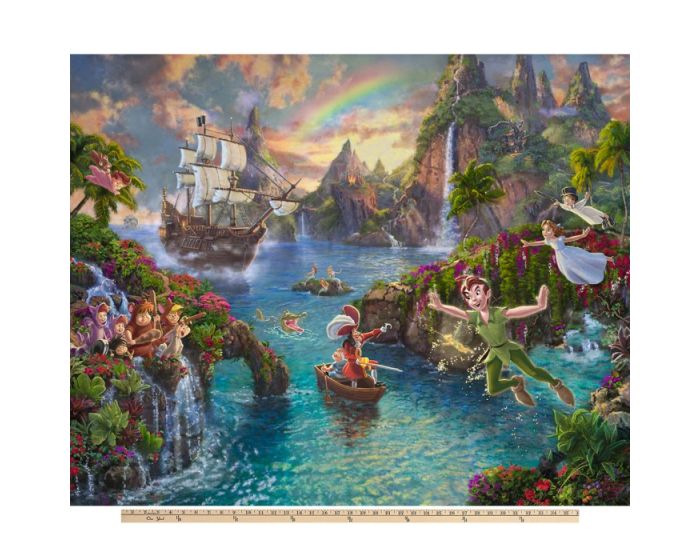 Peter Pan in Neverland Disney by Thomas Kinkade Licensed by David Textiles Digital Print Cotton Fabric Panel | 100% Cotton | Sold By the Panel