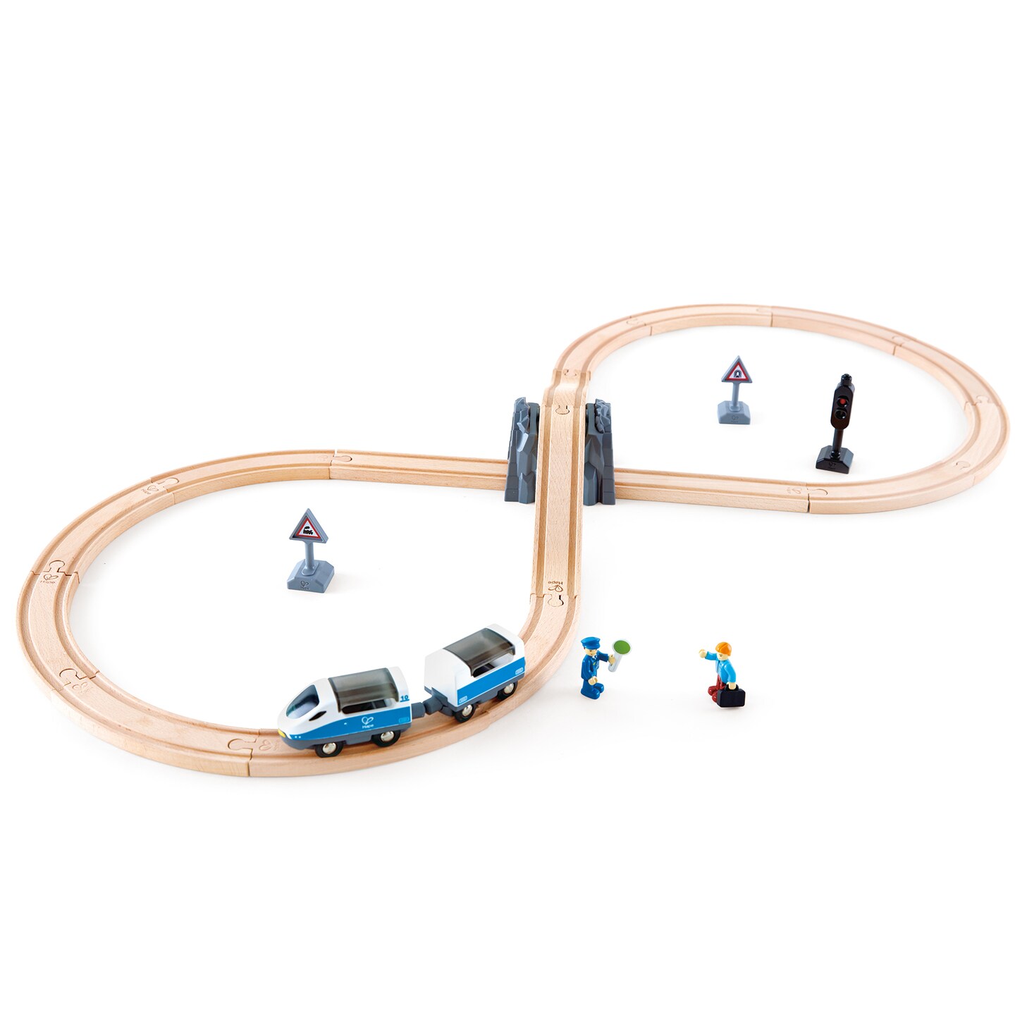 Hape: Passenger Train Set&#xA0;- Figure 8 Track Railway Set, Wooden Toy, 2 Magnetic Linking Trains, 2 Posable Figures &#x26; Accessories, Kids Ages 3+
