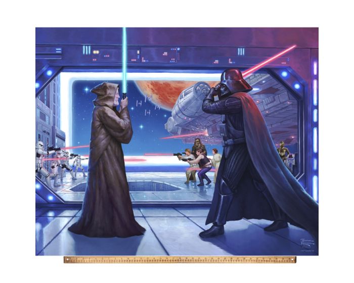 Darth Vader Obi Wan Duel Star Wars by Thomas Kinkade Licensed by David Textiles Digital Print Cotton Fabric Panel | 100% Cotton | Sold By the Panel